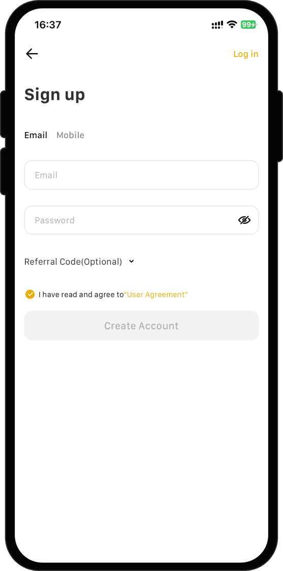 Sign Up or Log In on WEEX